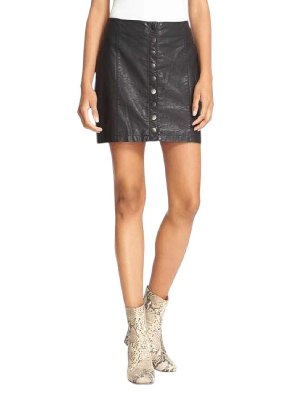 Free People Oh Snap Faux Leather Black Mini Skirt